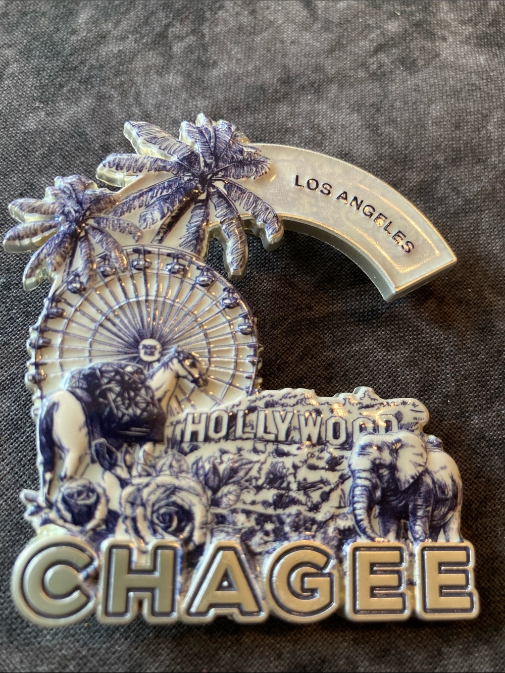 Los Angeles Hollywood Souvenir Pin - Blue & Cream